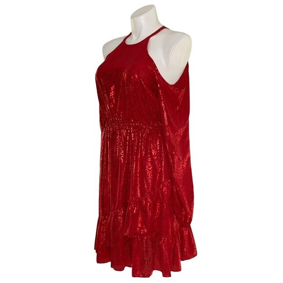 MICHAEL Michael Kors Red Metallic Cold-Shoulder Dress, NWT $165 Women's Size XL - Picture 9 of 13